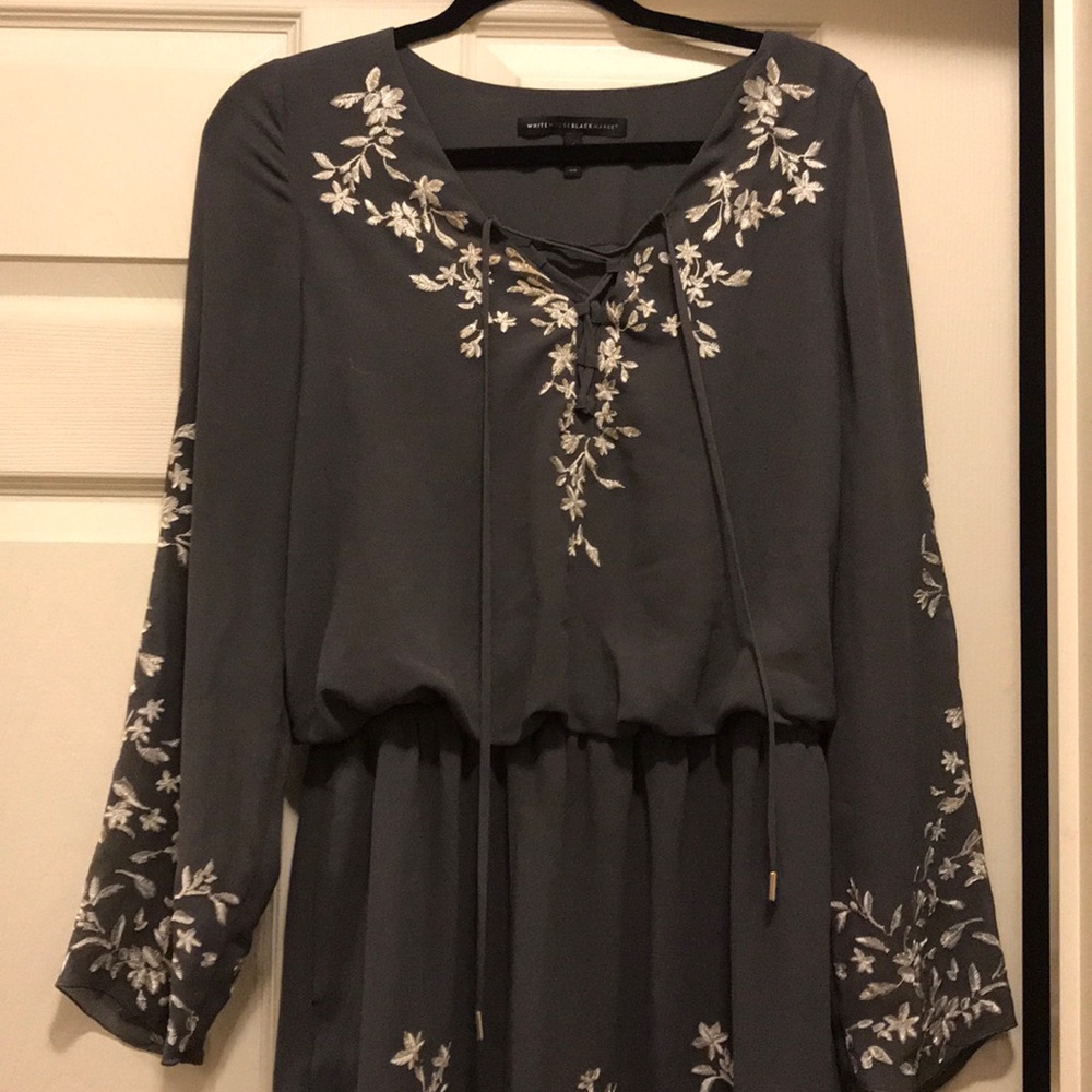 Gray floral bell sleeve dress